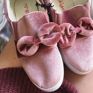 Dusty Rose Kids Velvet Slip Ons